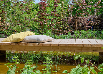 Gartenteich mit Holzsteg